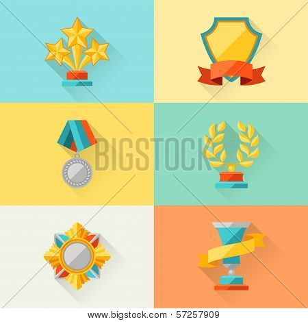 Trophy and awards in flat design style.