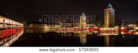 Panorama Of Ponts Couverts In Petite France District Of Strasbourg