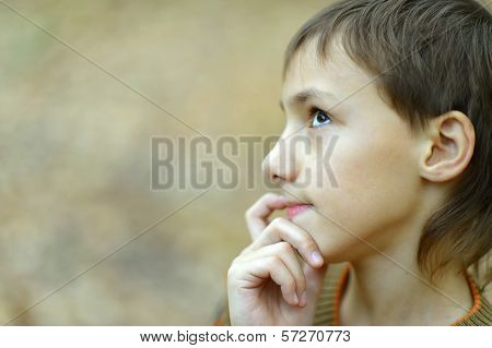 thinking boy in autumn park