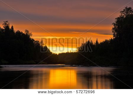 White Night On The River Pana. Kola Peninsula. Pana River.