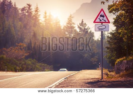 Mountain Tortuous Road In Sunset Time