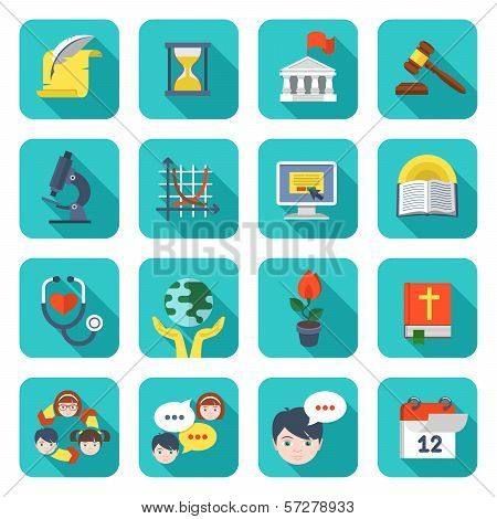 Square School Icons Set