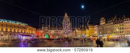 Christmas Tree With Christmas Market At Kleber Square In Strasbourg, France