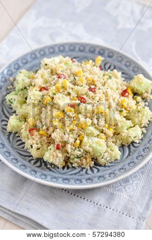 Healthy Couscous Salad with corn, cucumber and pepper