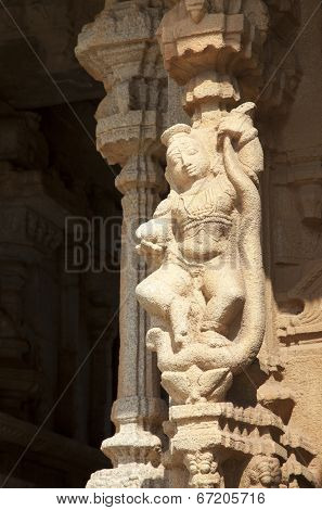 Statue on the Vittala temple - one of the most important structures of the Hampi temple complex in Karnataka, India