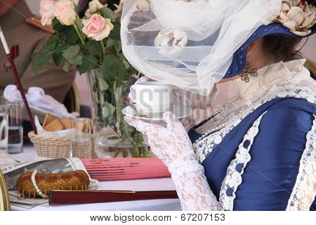 People at the table in vintage restaurant