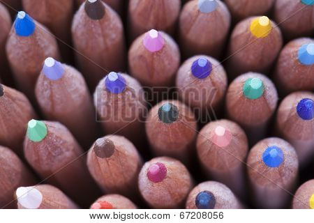 Overhead View Of Multi Colored Pencils
