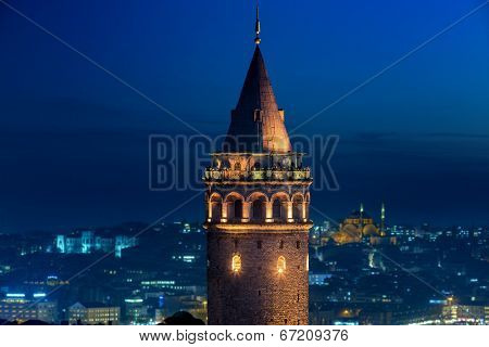 Galata Tower at Night in Istanbul Turkey