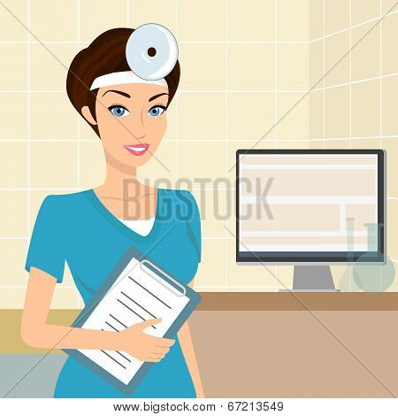 Smiling doctor otolaryngologist in the laboratory