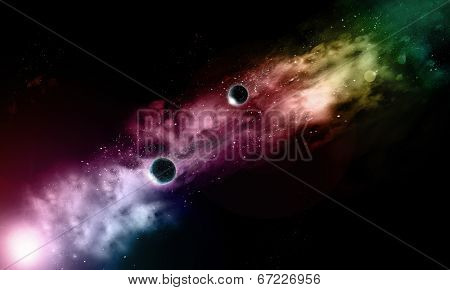 3D space background with fictional planets