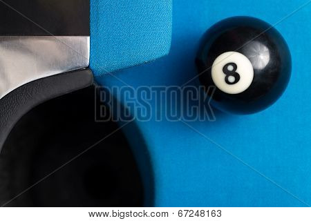 8 Ball Resting Near The Pocket