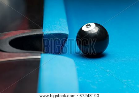 8 Ball Resting Near The Pocket