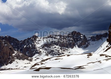 Snow Mountains And Sky With Clouds