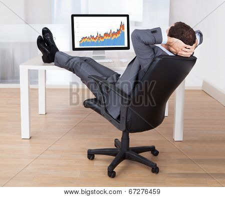 Businessman With Feetup Relaxing At Computer Desk