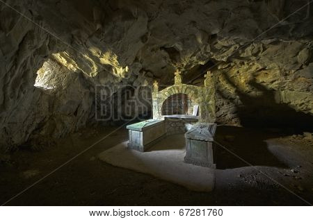 smoke cave-church In Ovcar Banja, Serbia