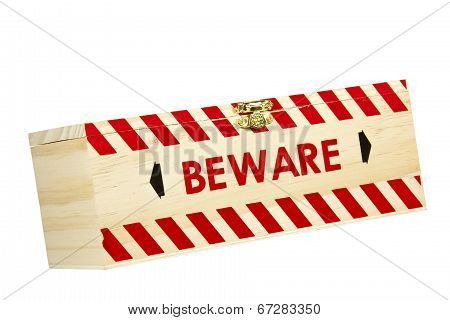 Wood Box With Red Chevron Worded Beware