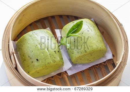 Steamed green tea in basket