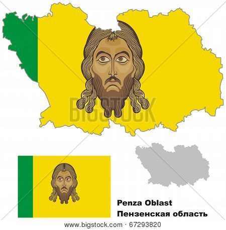 Outline Map Of Penza Oblast With Flag