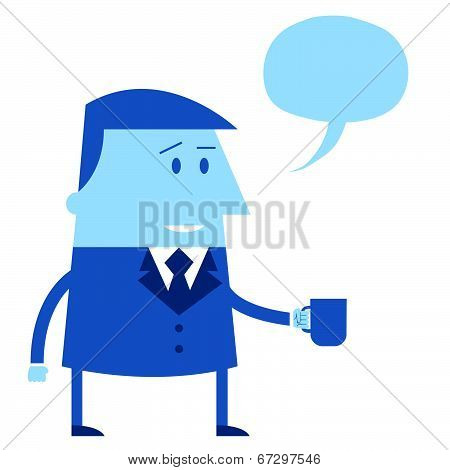 Cartoon Office Guy With Mug And Speech Balloon