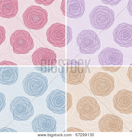 Floral Seamless Pastel Patterns Sett