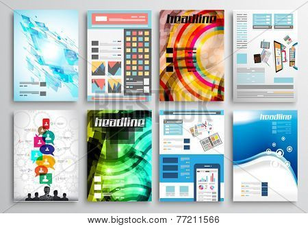 Set of Flyer Design, Web Templates. Brochure Designs, Technology Backgrounds. Mobile Technologies, Infographic  ans statistic Concepts and Applications covers.