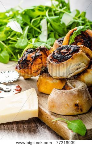 Pizza Snails, Minipizza With Salad And Parmagio