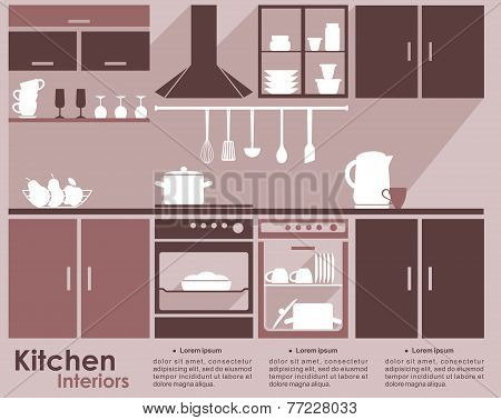Kitchen interior flat infographic design