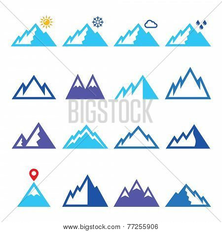 Mountains vector blue icons set