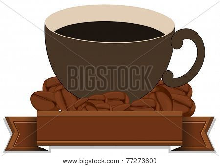 An empty brown template with a cup of coffee on a white background 