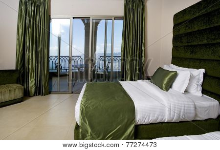 Luxurious hotel bedroom with terrace, 5 stars luxury hotel bedroom
