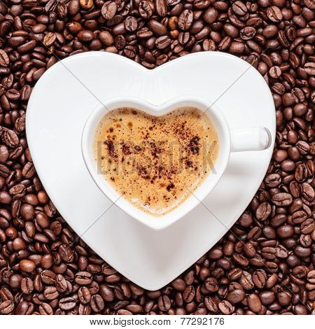 White Coffee Cup Heart Shaped With Cappucino