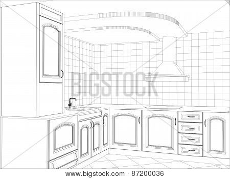Kitchen interior. Illustration created of 3d