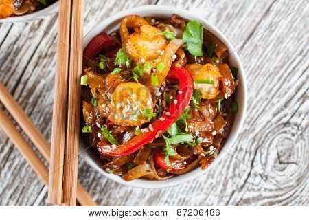 Fried Rice Noodles With Shrimp.