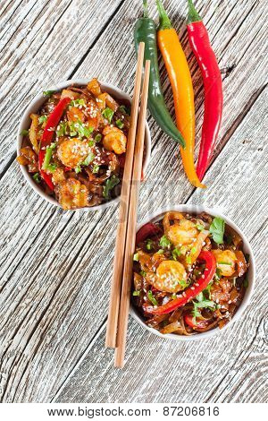 Fried Rice Noodles With Shrimp.