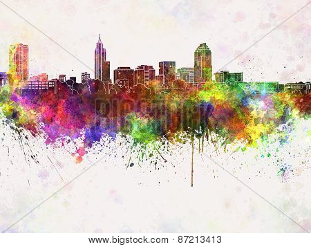 Raleigh Skyline In Watercolor Background