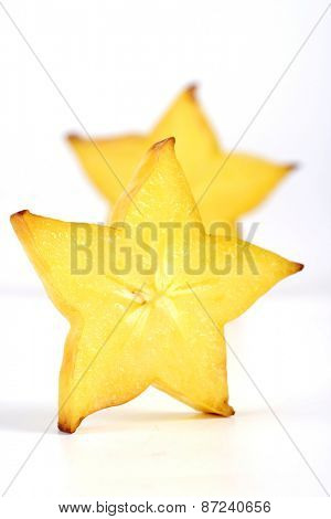 Carambola on white background - slices