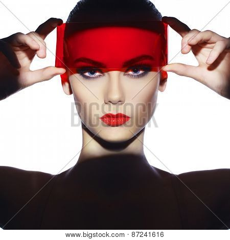 Fashion art studio photo of beautiful elegant futuristic lady