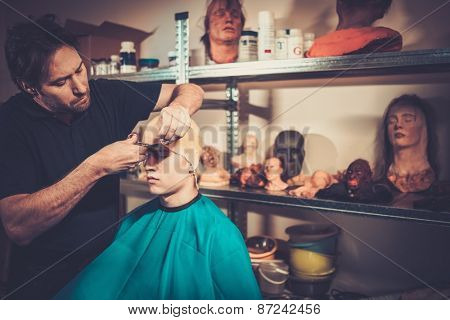 Men during lifecasting process in a prosthetic special fx workshop