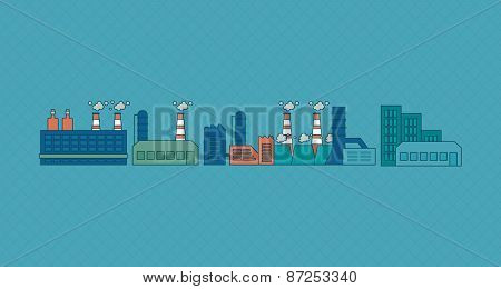 Flat design vector concept illustration with icons of urban landscape and industrial factory buildin
