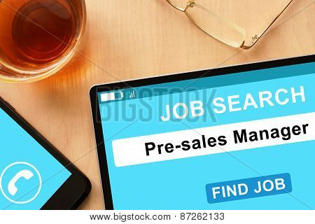 Tablet with Pre-sales Manager on job search site.