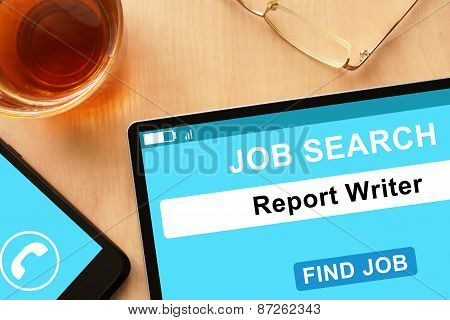 Tablet with Report Writer on job search site.