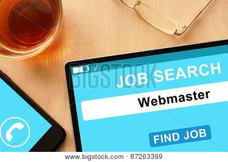 Tablet with Webmaster  on job search site.