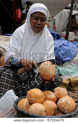 People From Indonesia, Woman Selling Coconuts