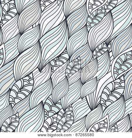 Waves Organic And Floral Pattern, Seamless Wallpaper.