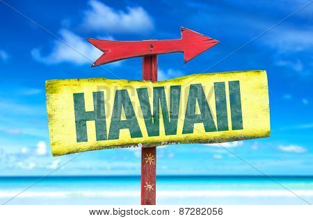 Hawaii sign with a beach background