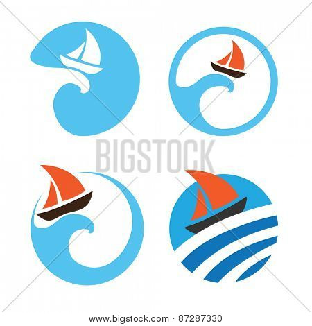 Yachts and sailing boats, regata. Set of vector logos