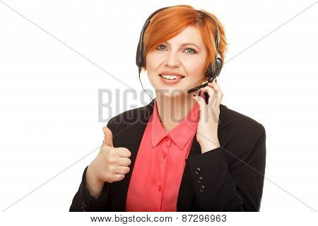 Closeup Portrait Of Female Customer Service Representative Or Call Center Worker Or Operator Or Supp