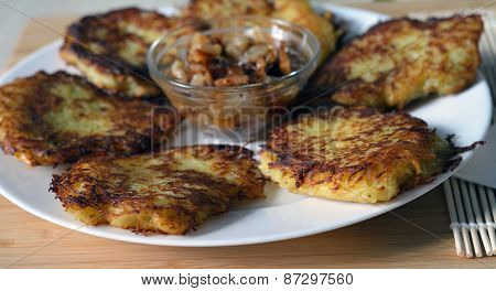 Potato Pancakes (hashbrown) On The White Plate