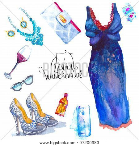 set of trendy look, watercolor