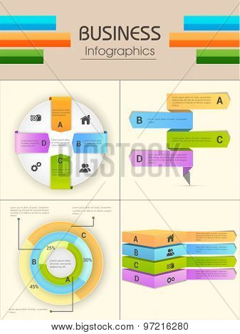Set of four colorful Infographic elements for business reports and data presentation.